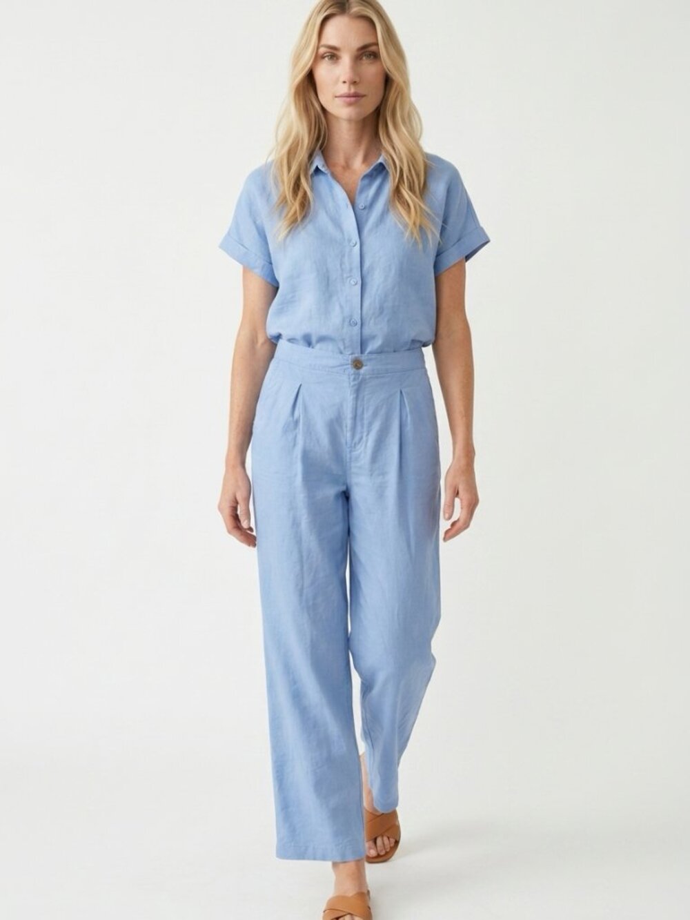 Halston Light Blue Wide Leg Pleated Pants Trousers Size 6